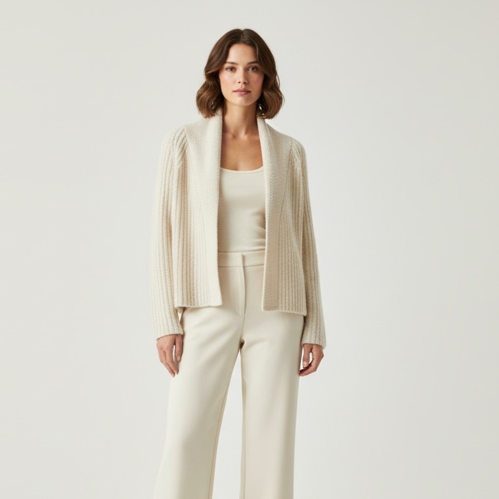 REVOLVE One Grey Day Cream Soft Ribbed Open Front Cardigan Sweater Women’s XS
